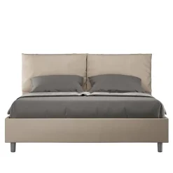 Lit coffre capitonné simili cuir gris tourterelle Antea 160x200