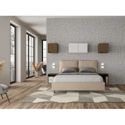 Lit coffre capitonné simili cuir gris tourterelle Antea 160x200