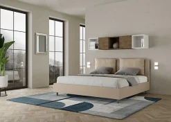 Lit coffre capitonné simili cuir gris tourterelle Antea 180x200