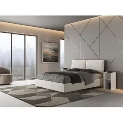 Lit coffre capitonné 160x200 Agata 1 tissu Mados blanc