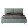 Lit coffre capitonné 160x210 Aragona 7 tissu Mados bleu clair