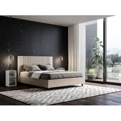 Lit coffre capitonné 160x210 Goya simili cuir gris tourterelle