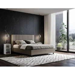 Lit coffre capitonné 160x200 Goya cappuccino simili cuir