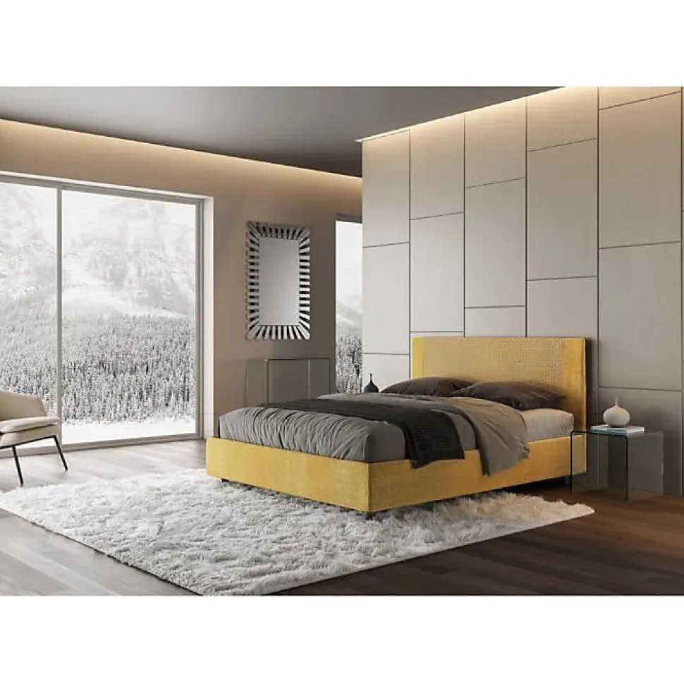 Lit coffre capitonné 160x200 Labirinto 06 tissu Rosal jaune