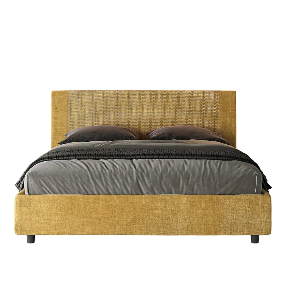 Lit coffre capitonné 160x200 Labirinto 06 tissu Rosal jaune