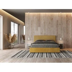 Lit coffre capitonné 160x200 tissu Era 06 jaune Arla