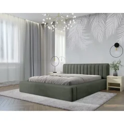 Lit coffre CERVIN Velours doux Sauge Nocturne 180x200 cm Sommier relevable Design élégant