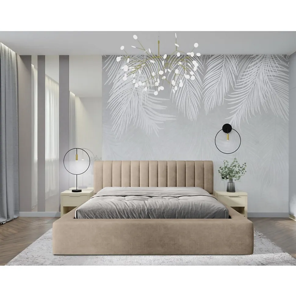 Lit coffre CERVIN Velours doux Nude Sablé 180x200 cm Sommier relevable Design élégant