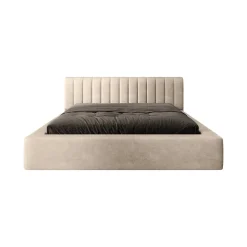 Lit coffre CERVIN Velours doux Nude Sablé 180x200 cm Sommier relevable Design élégant