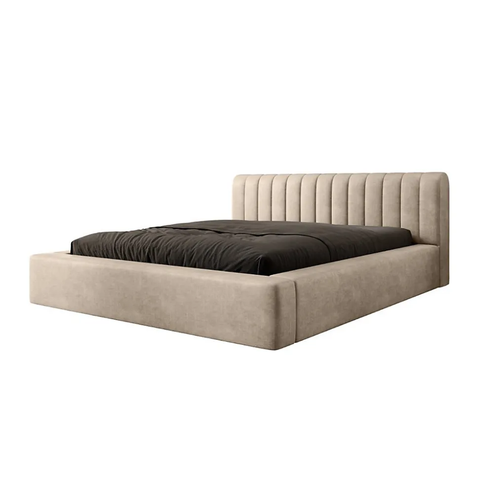 Lit coffre CERVIN Velours doux Nude Sablé 180x200 cm Sommier relevable Design élégant
