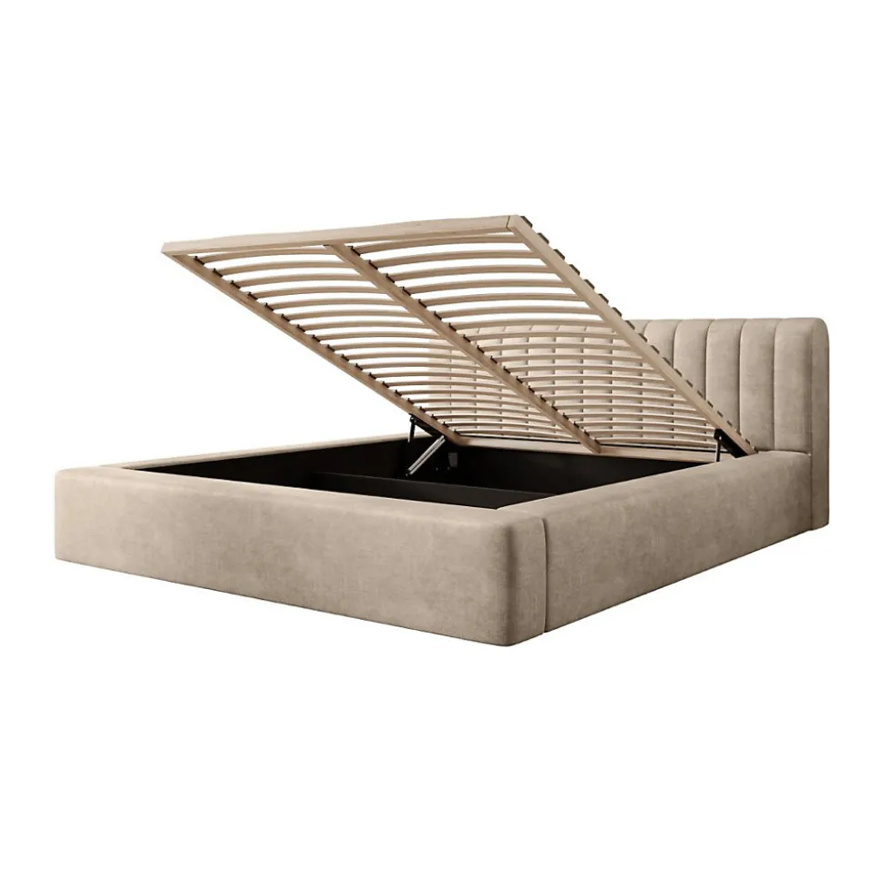 Lit coffre CERVIN Velours doux Nude Sablé 180x200 cm Sommier relevable Design élégant