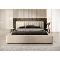 Lit coffre CERVIN Velours doux Nude Sablé 180x200 cm Sommier relevable Design élégant