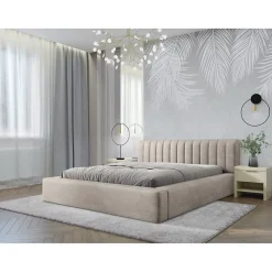 Lit coffre CERVIN Velours doux Lin naturel 180x200 cm Sommier relevable Design élégant