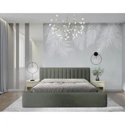 Lit coffre CERVIN Velours doux Sauge Nocturne 140x200 cm Sommier relevable Design élégant