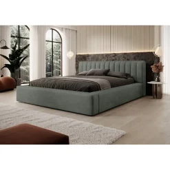 Lit coffre CERVIN Velours doux Sauge Nocturne 140x200 cm Sommier relevable Design élégant