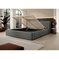 Lit coffre CERVIN Velours doux Sauge Nocturne 140x200 cm Sommier relevable Design élégant