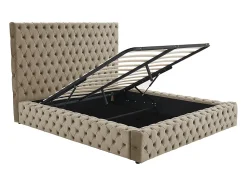 Lit coffre chesterfield 160 x 200 cm - Velours - Taupe + Matelas - DULENI