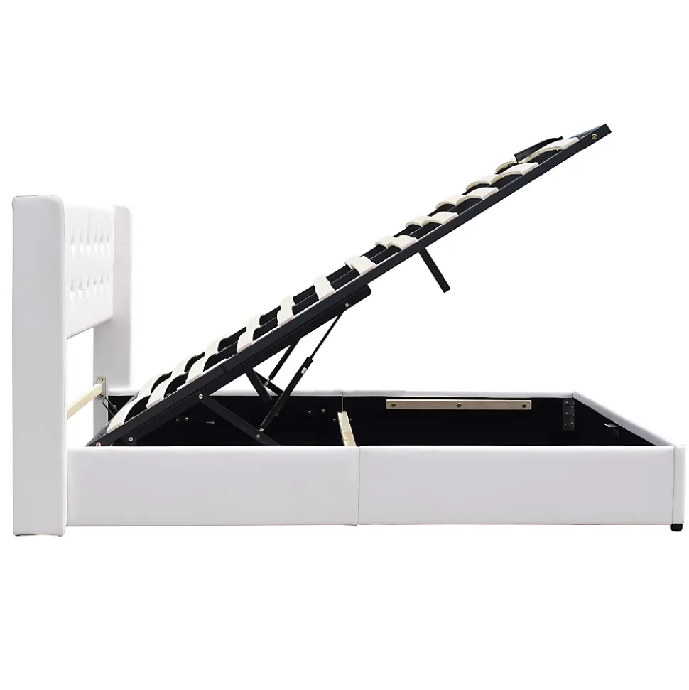 Lit coffre de rangement 140x200 cm - montage facile - 14 lattes - confort optimal - design moderne -