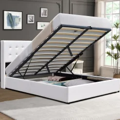 Lit coffre de rangement 140x200 cm - montage facile - 14 lattes - confort optimal - design moderne -