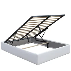 Lit coffre dehoussable blanc - 160x200 cm - facile à monter - confort optimal - usage quotidien -