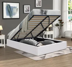 Lit coffre dehoussable blanc - 120x200 cm - montage rapide - 12 lattes - - espace de rangement - tendance et pratique