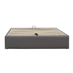 Lit coffre dehoussable 140x190 cm gris avec pieds - 12 lattes - montage rapide et facile - design moderne -