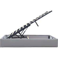 Lit coffre dehoussable 140x190 cm gris avec pieds - 12 lattes - montage rapide et facile - design moderne -