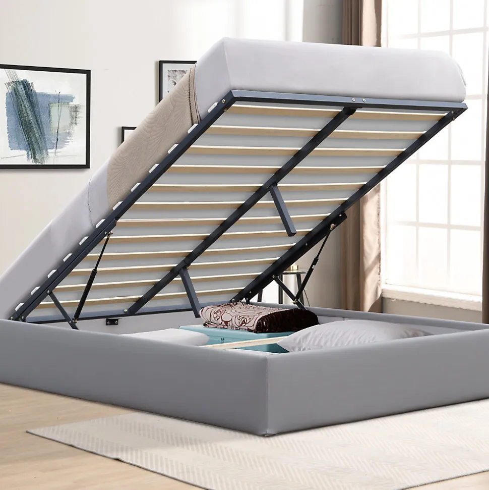 Lit coffre dehoussable 180x200 cm gris - montage rapide - entretien facile - confort optimal - - style moderne