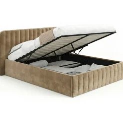 Lit coffre double ALBA avec tête de lit et sommier 140 x 190 cm velours taupe