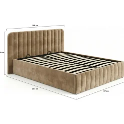 Lit coffre double ALBA avec tête de lit et sommier 140 x 190 cm velours taupe