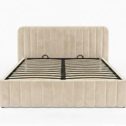 Lit coffre double ALBA avec tête de lit et sommier 140 x 190 cm velours beige