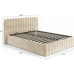 Lit coffre double ALBA avec tête de lit et sommier 140 x 190 cm velours beige
