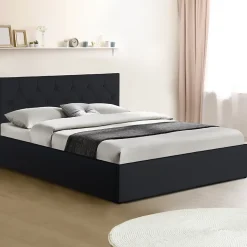 Lit coffre double AUSTIN avec tête de lit et sommier 140 x 190 cm PVC noir