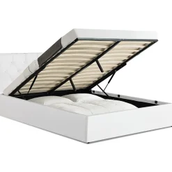 Lit coffre double AUSTIN avec tête de lit et sommier 140 x 190 cm PVC blanc