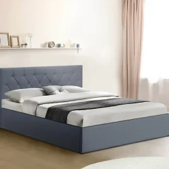 Lit coffre double AUSTIN avec tête de lit et sommier 160 x 200 cm PVC gris