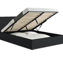 Lit coffre double AUSTIN avec tête de lit et sommier 160 x 200 cm PVC noir