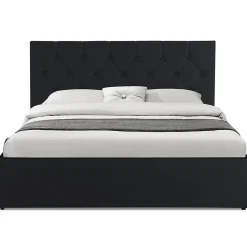 Lit coffre double AUSTIN avec tête de lit et sommier 160 x 200 cm PVC noir
