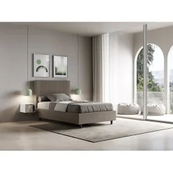 Lit coffre double capitonné 160x200 en microfibre ocre Nandy