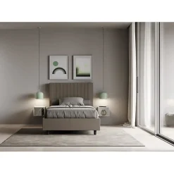 Lit coffre double capitonné 160x200 en microfibre ocre Nandy