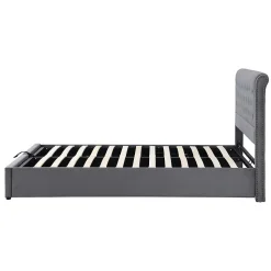 Lit Coffre Double Capitonné 180x200 cm, Vérin Hydraulique et Grand Espace de Rangement, Sommier Relevable - Gris, Sans Matelas