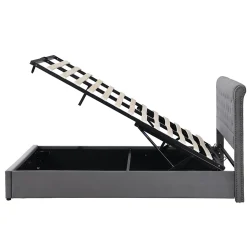Lit Coffre Double Capitonné 180x200 cm, Vérin Hydraulique et Grand Espace de Rangement, Sommier Relevable - Gris, Sans Matelas