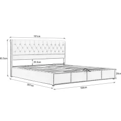 Lit Coffre Double Capitonné 180x200 cm, Vérin Hydraulique et Grand Espace de Rangement, Sommier Relevable - Gris, Sans Matelas
