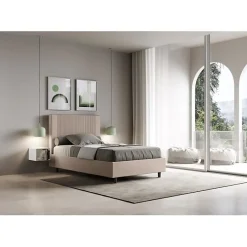 Lit coffre double capitonné 160x200 Nandy microfibre bleu