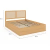 Lit coffre double EDHEN avec tête de lit cannage et sommier 140 x 190 cm coloris bois