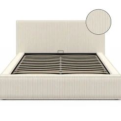 Lit coffre double JADE avec sommier 140 x 190 cm velours côtelé beige