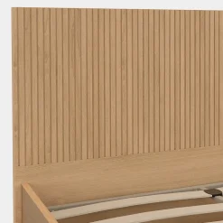 Lit coffre double JULIETTE avec tête de lit et sommier 140 x 190 cm effet lattes et bois