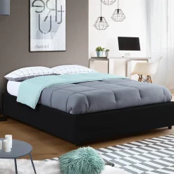 Lit coffre double MIAMI avec sommier 140 x 190 cm PVC noir