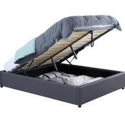 Lit coffre double MIAMI avec sommier 140 x 190 cm PVC gris