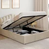 Lit coffre double NOELIE avec tête de lit et sommier 140 x 190 cm velours beige