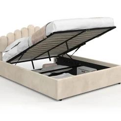 Lit coffre double NOELIE avec tête de lit et sommier 140 x 190 cm velours beige